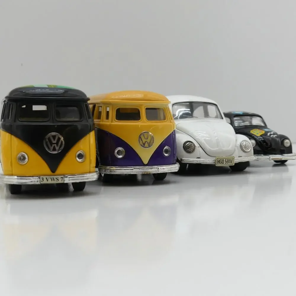 Lot of 4 Vintage VW Volkswagen Beetle Bus Toy Cars Diecast Plastic Collectibles